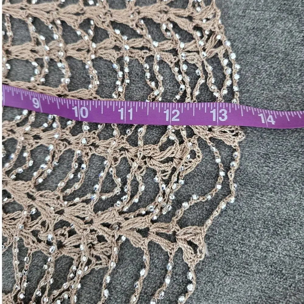 Beaded Crochet Flapper Gatsby Evening Capelet Cape Shawl Tan Silver One Size